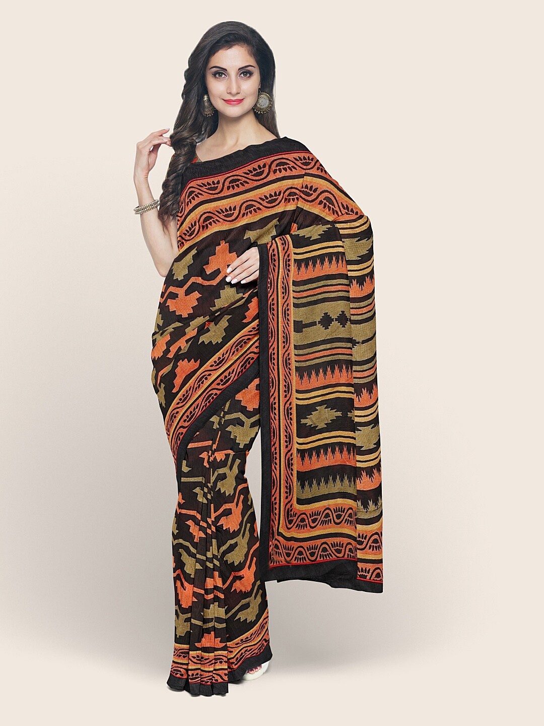 

Pothys Black Abstract Printed Poly Chiffon Saree