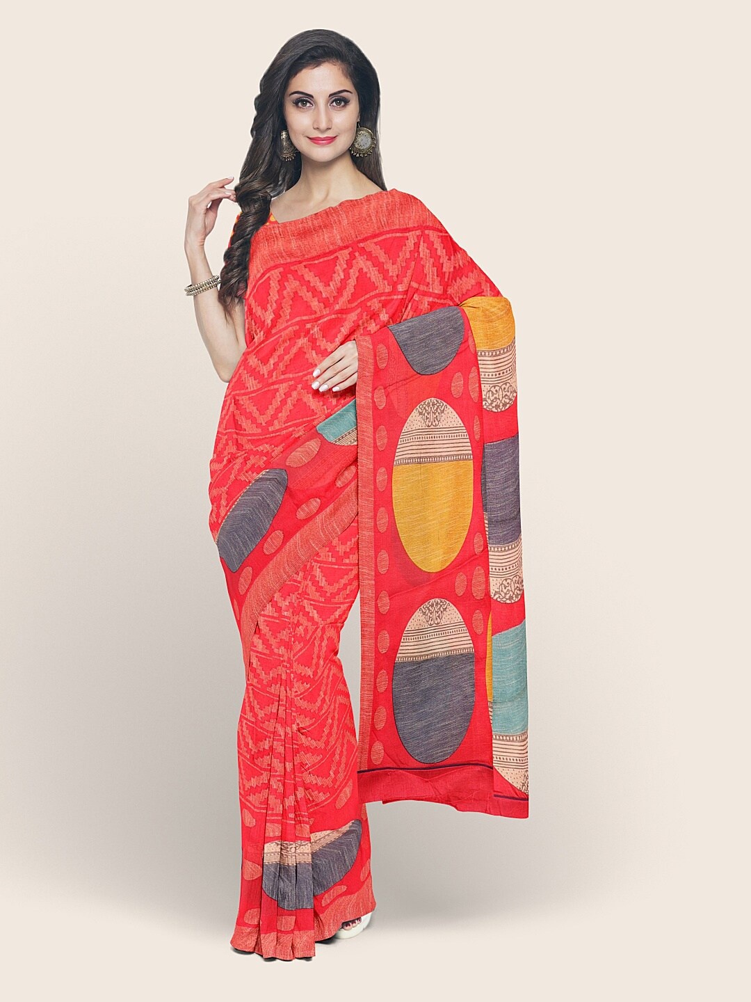 

Pothys Red & Yellow Printed Saree