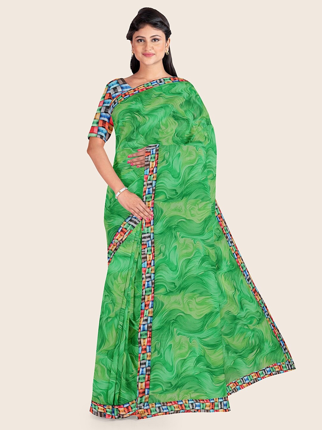 

Pothys Green & Blue Printed Saree