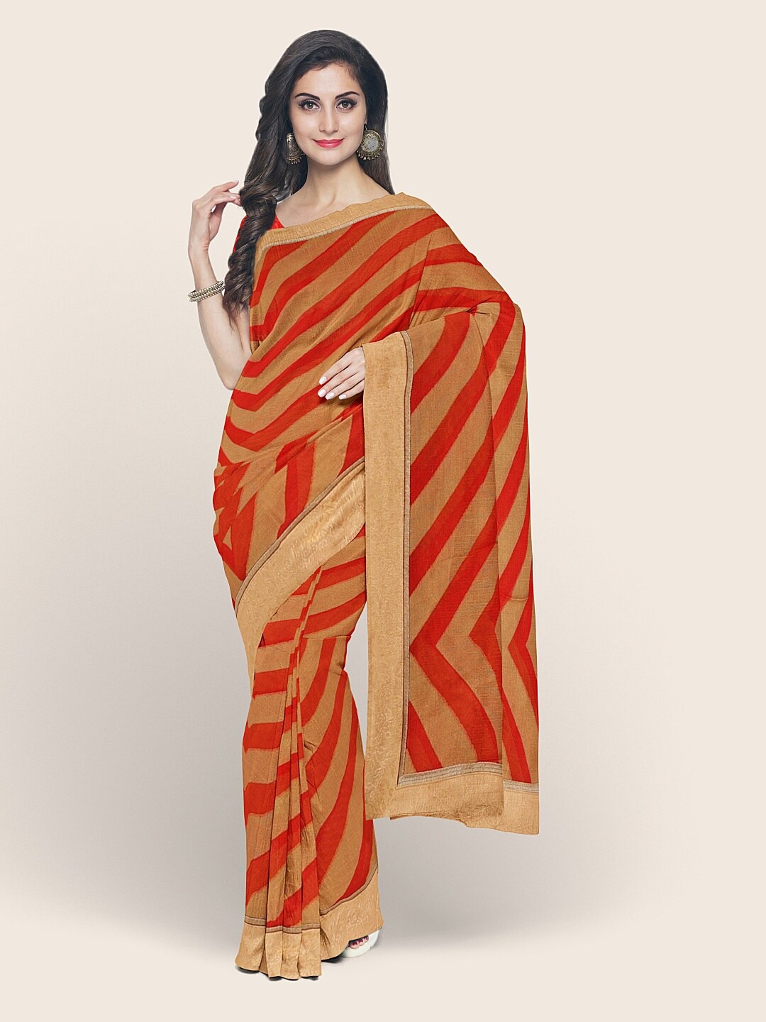 

Pothys Brown & Red Striped Saree