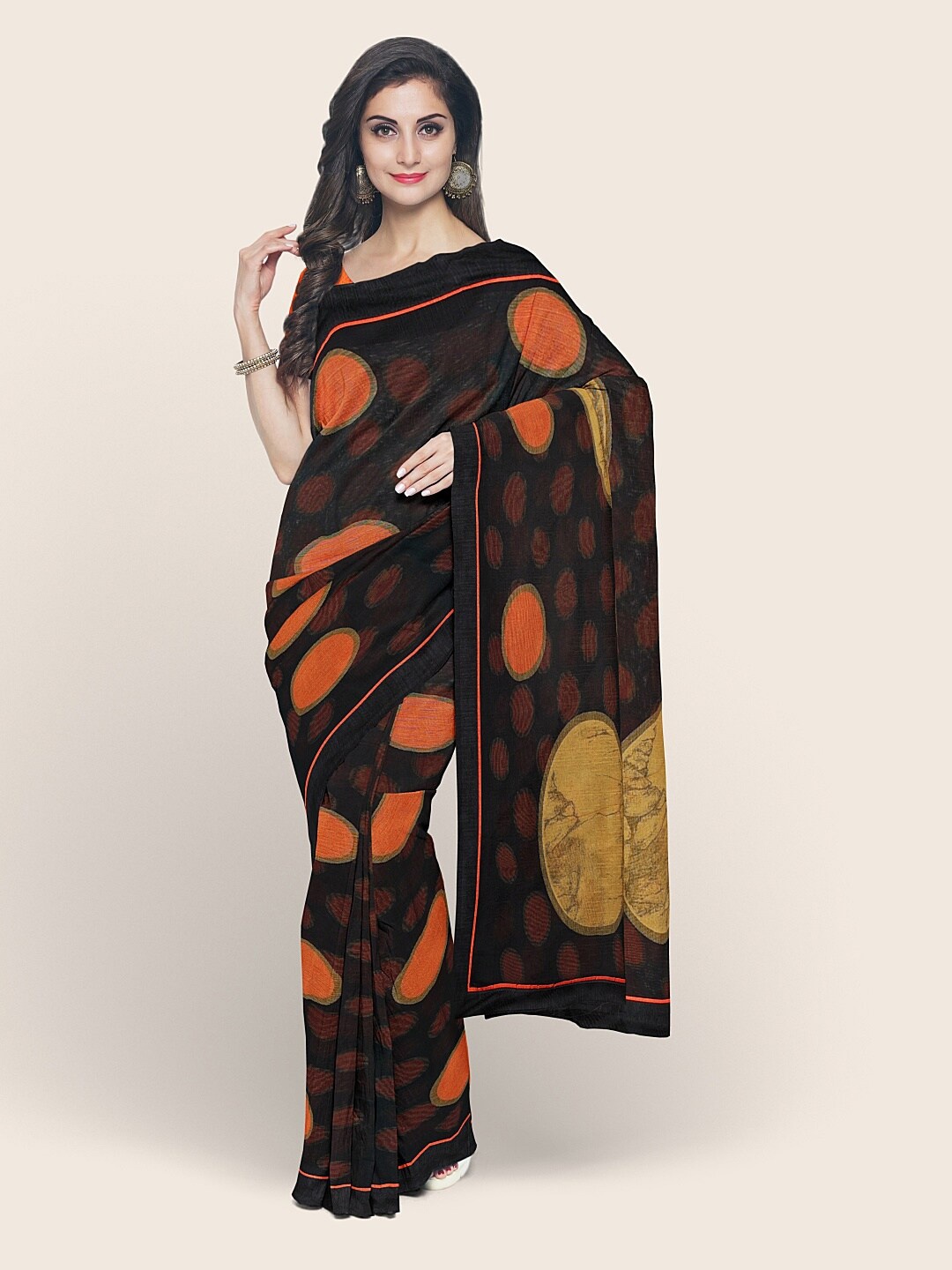 

Pothys Black & Orange Printed Saree