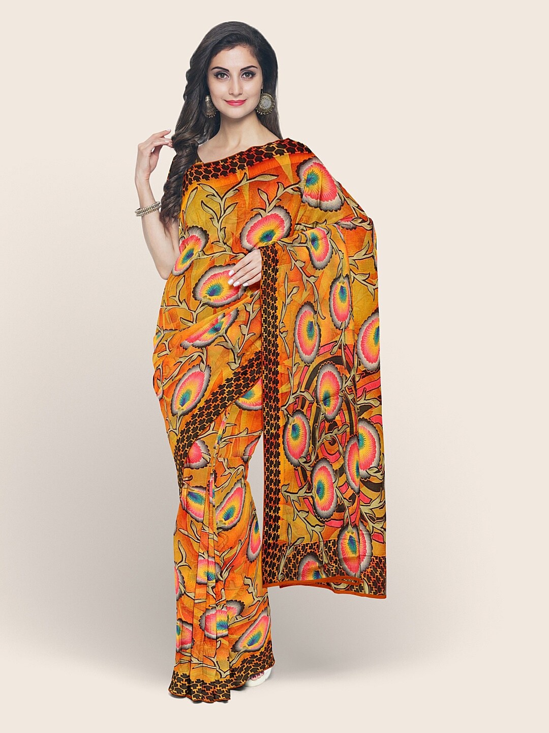 

Pothys Yellow & Pink Floral Printed Saree