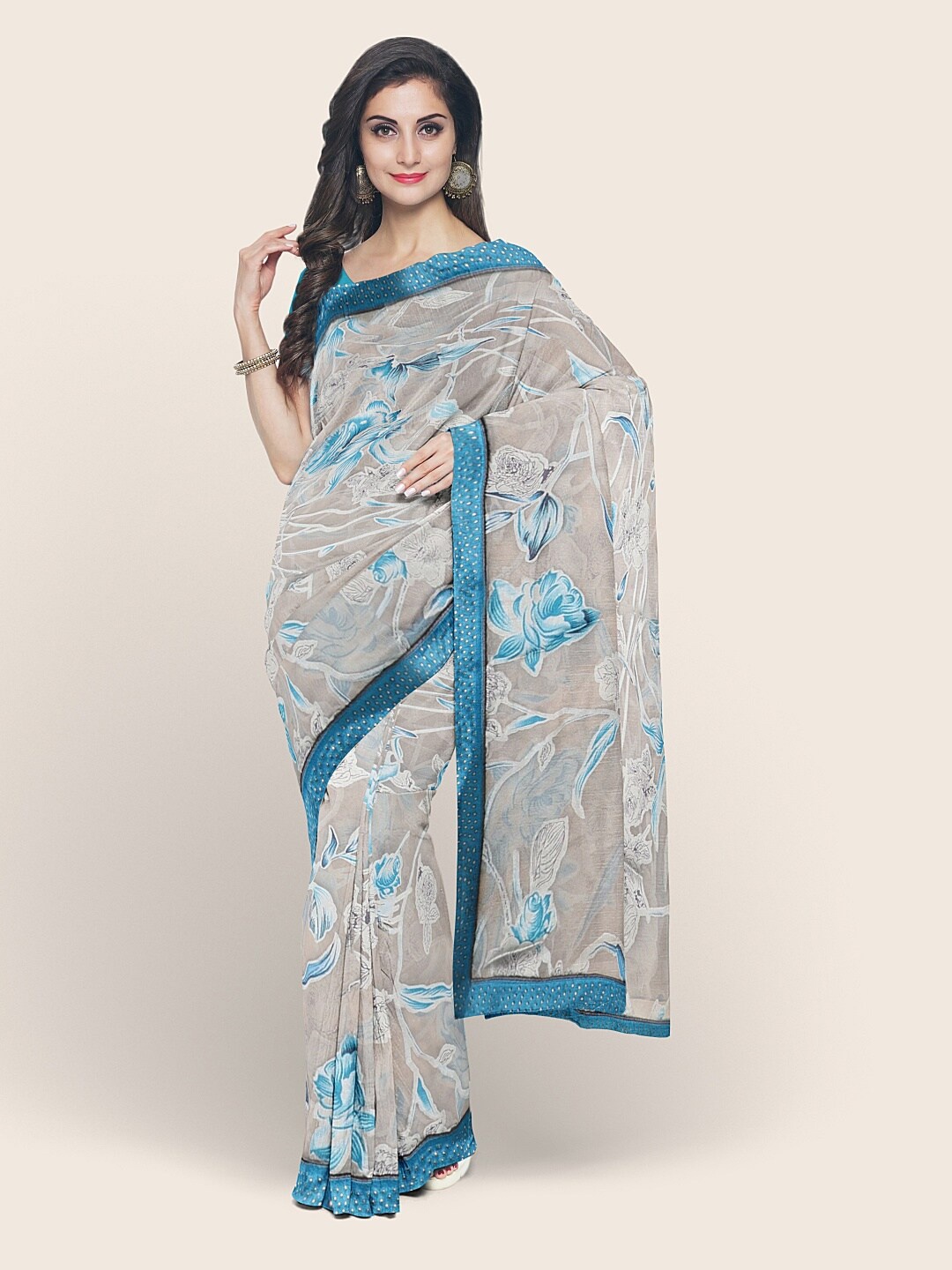 

Pothys Grey & Blue Floral Saree