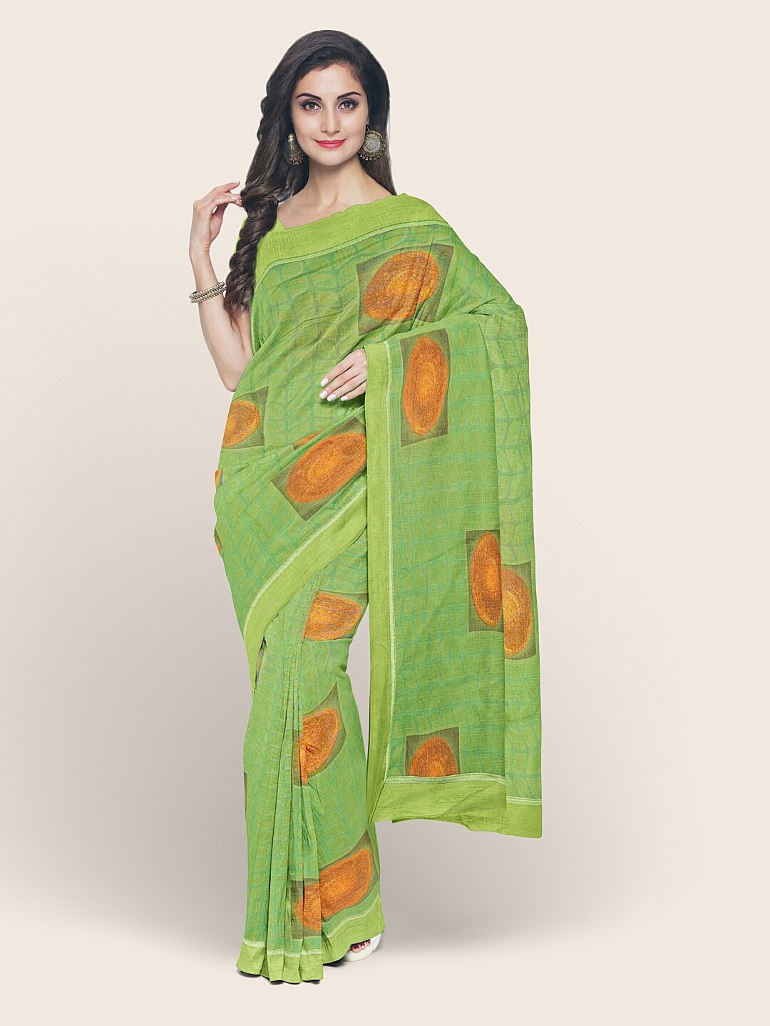 

Pothys Green & Orange Printed Saree