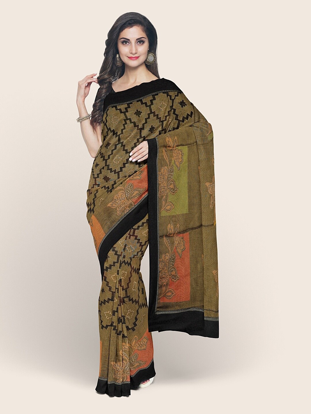 

Pothys Black Floral Printed Poly Chiffon Saree