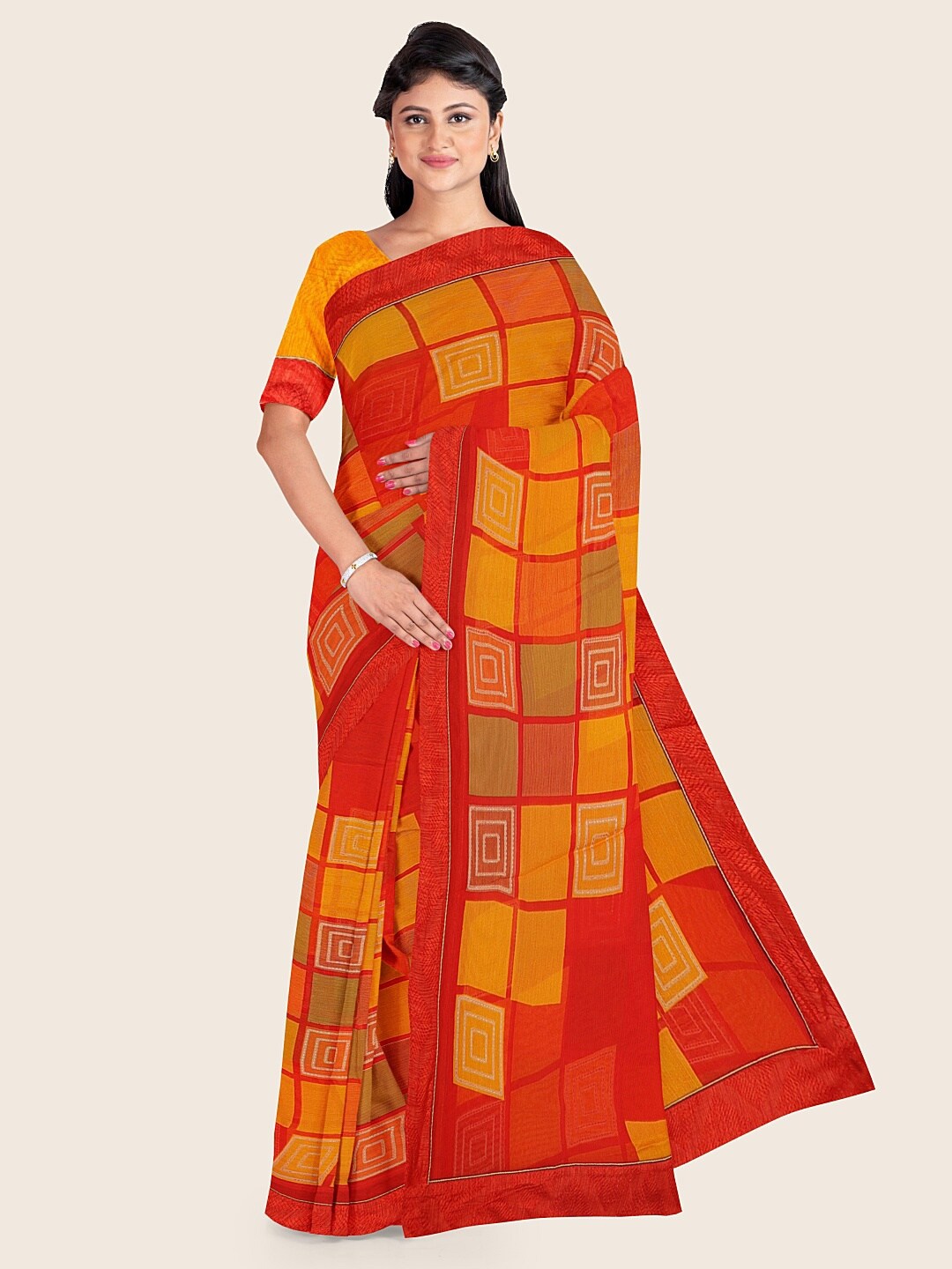 

Pothys Red & Yellow Printed Saree