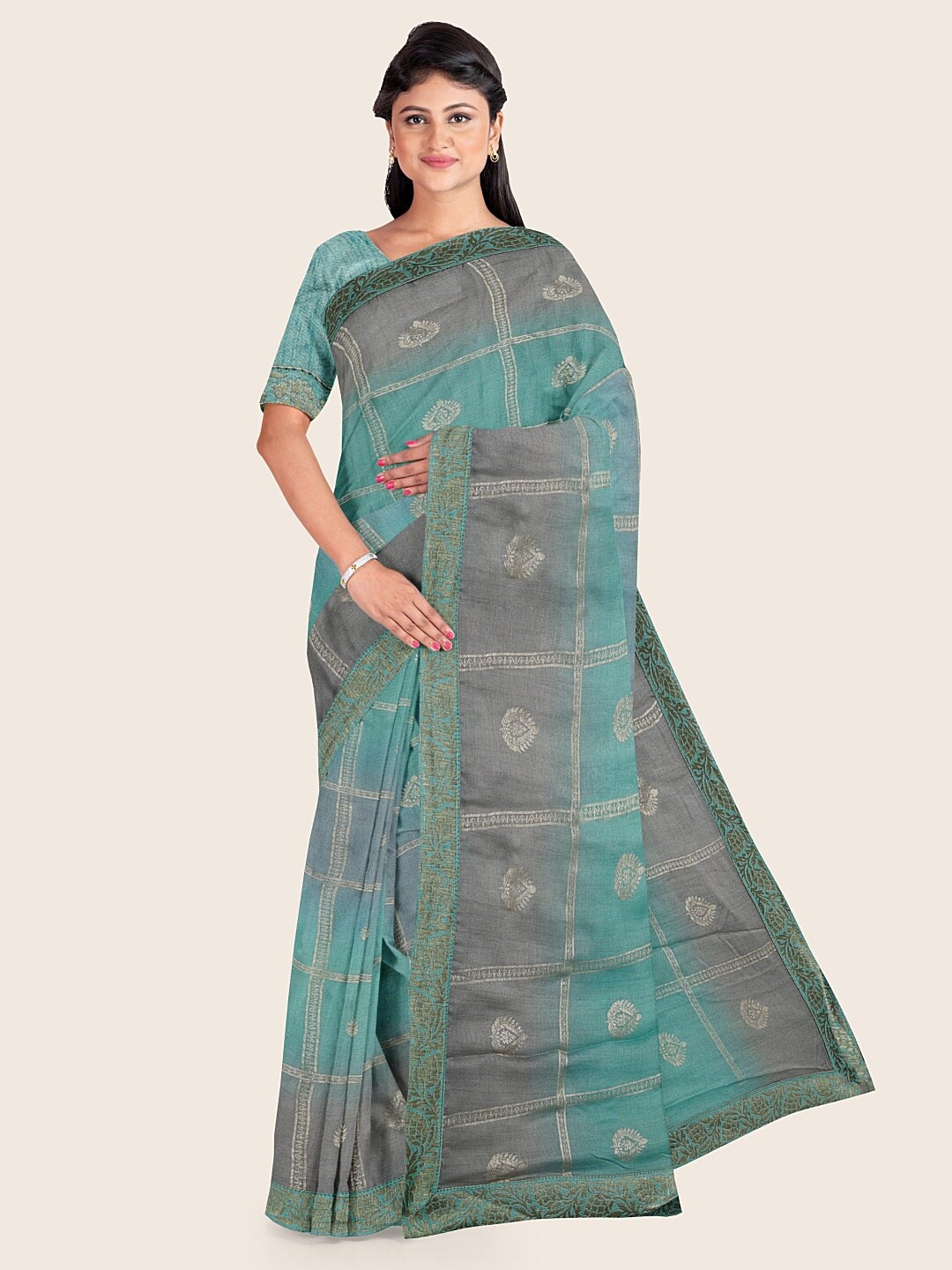 

Pothys Blue & Grey Ethnic Motifs Saree