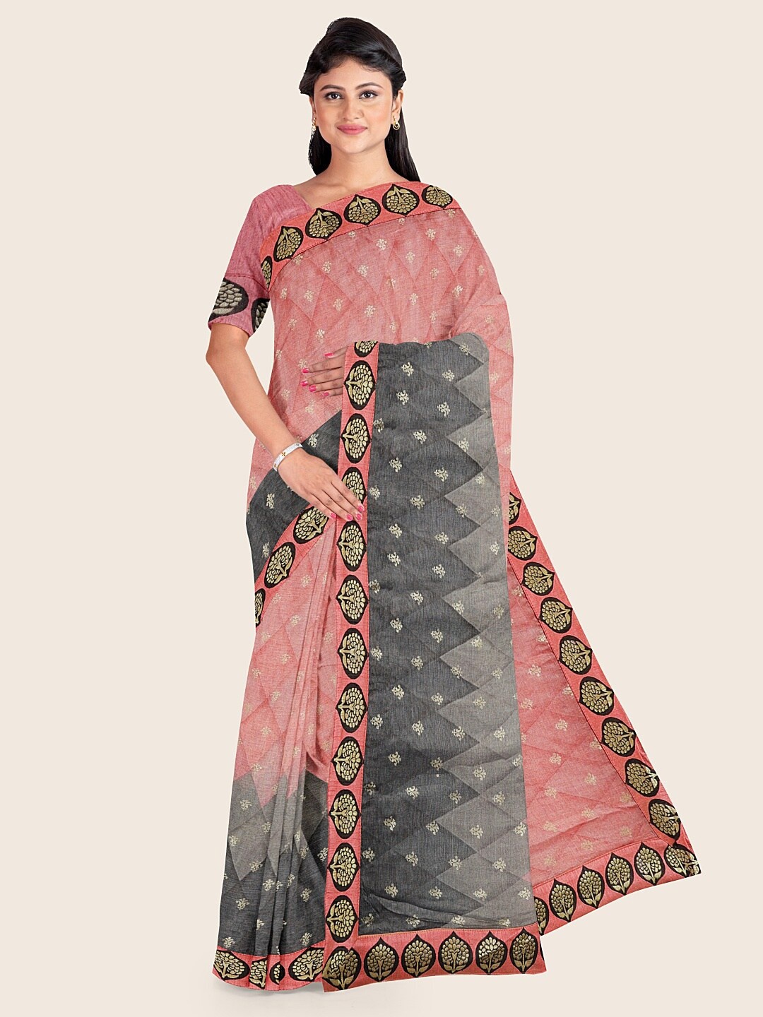 

Pothys Pink & Grey Ethnic Motifs Saree