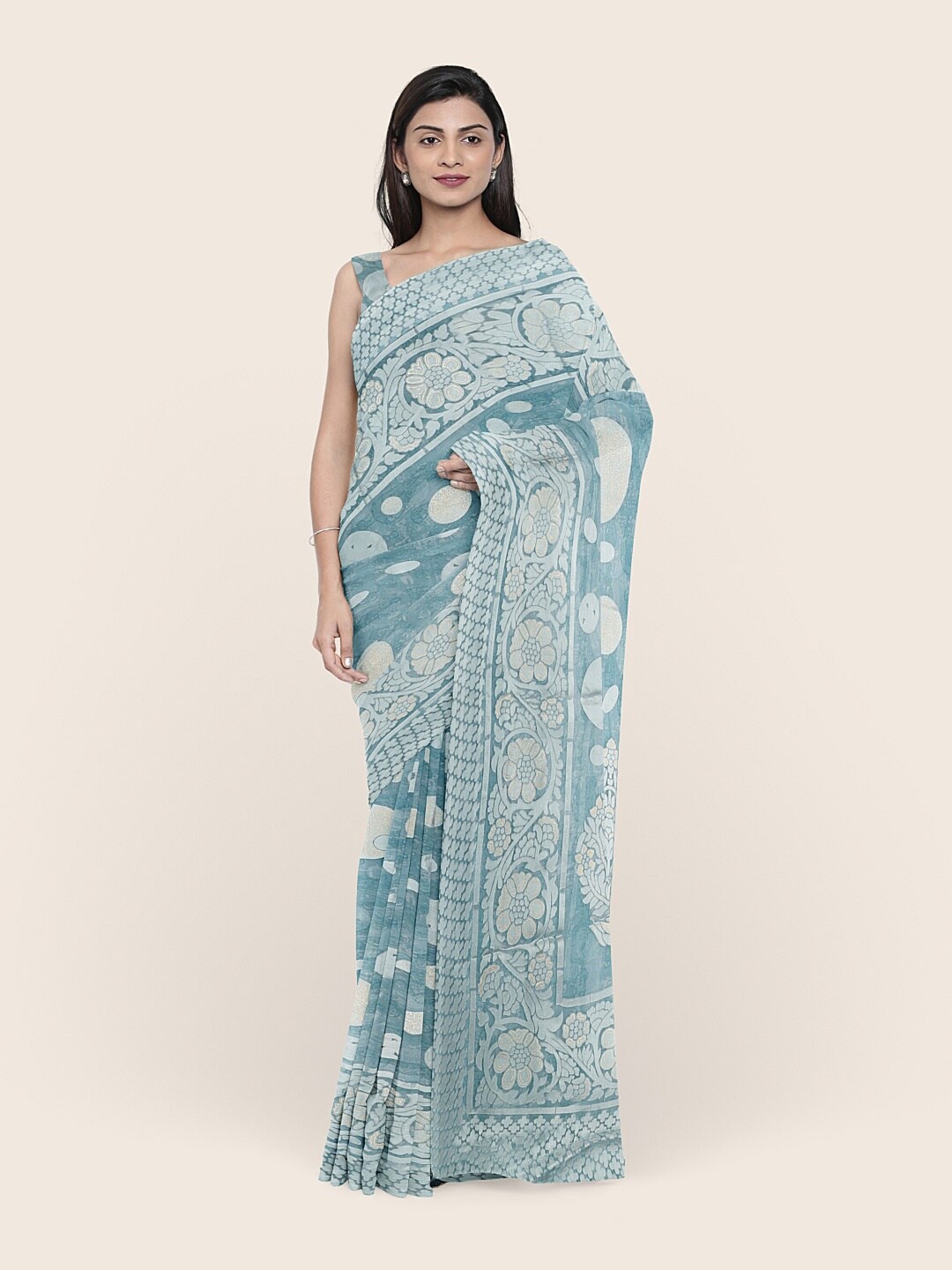 

Pothys Blue & White Ethnic Motifs Saree