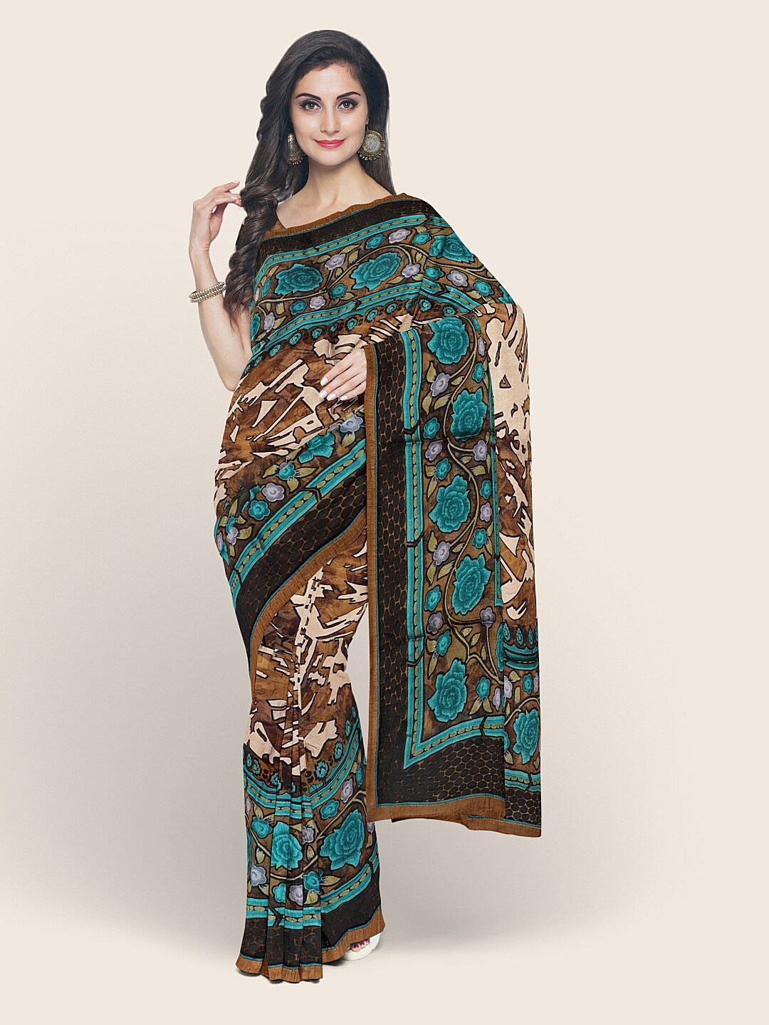 

Pothys Brown & Blue Printed Saree