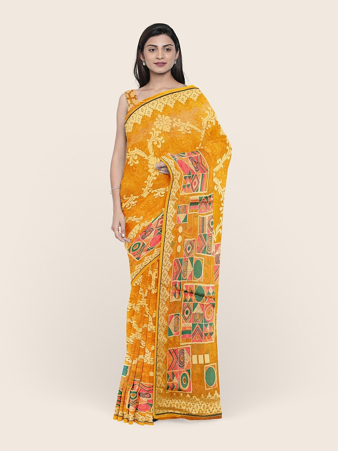 

Pothys Mustard & Green Ethnic Motifs Saree