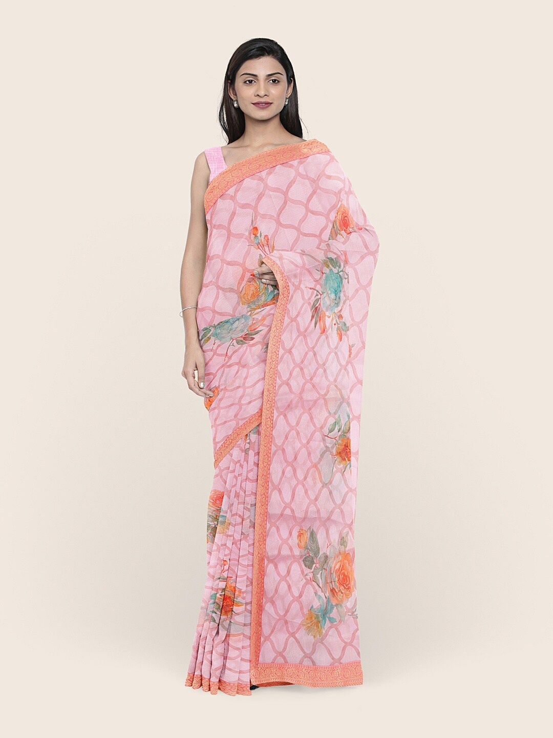 

Pothys Pink & Orange Floral Saree