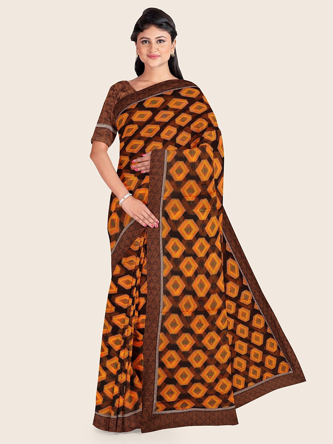 

Pothys Brown & Yellow Woven Design Saree