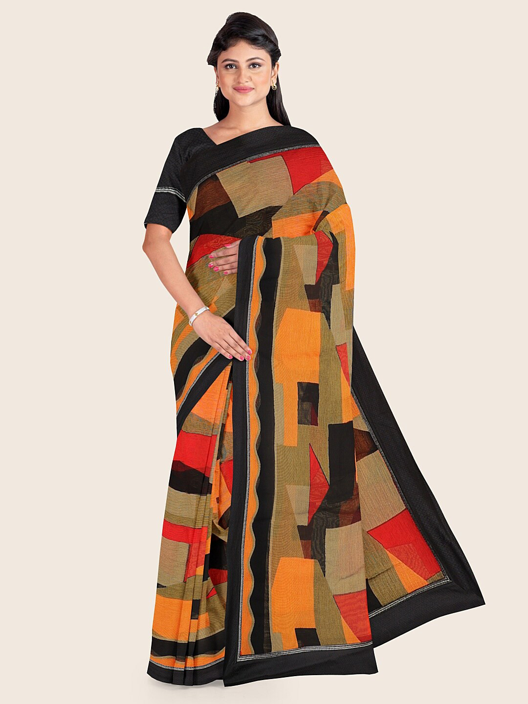 

Pothys Black & Green Printed Saree