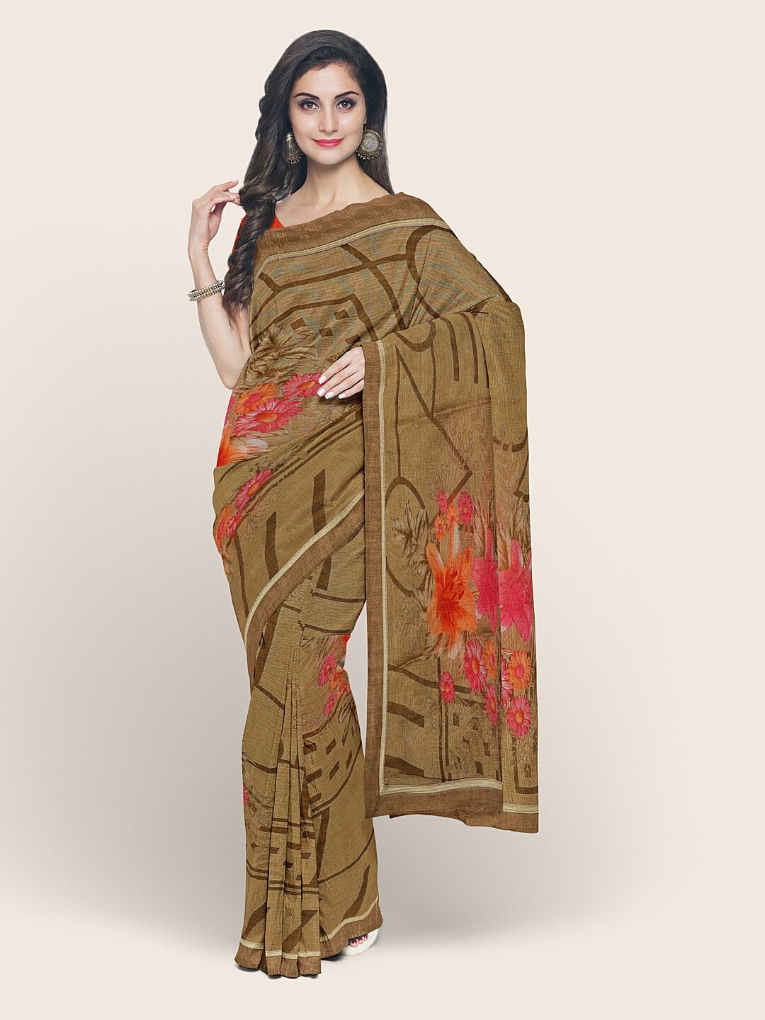 

Pothys Green & Pink Floral Saree