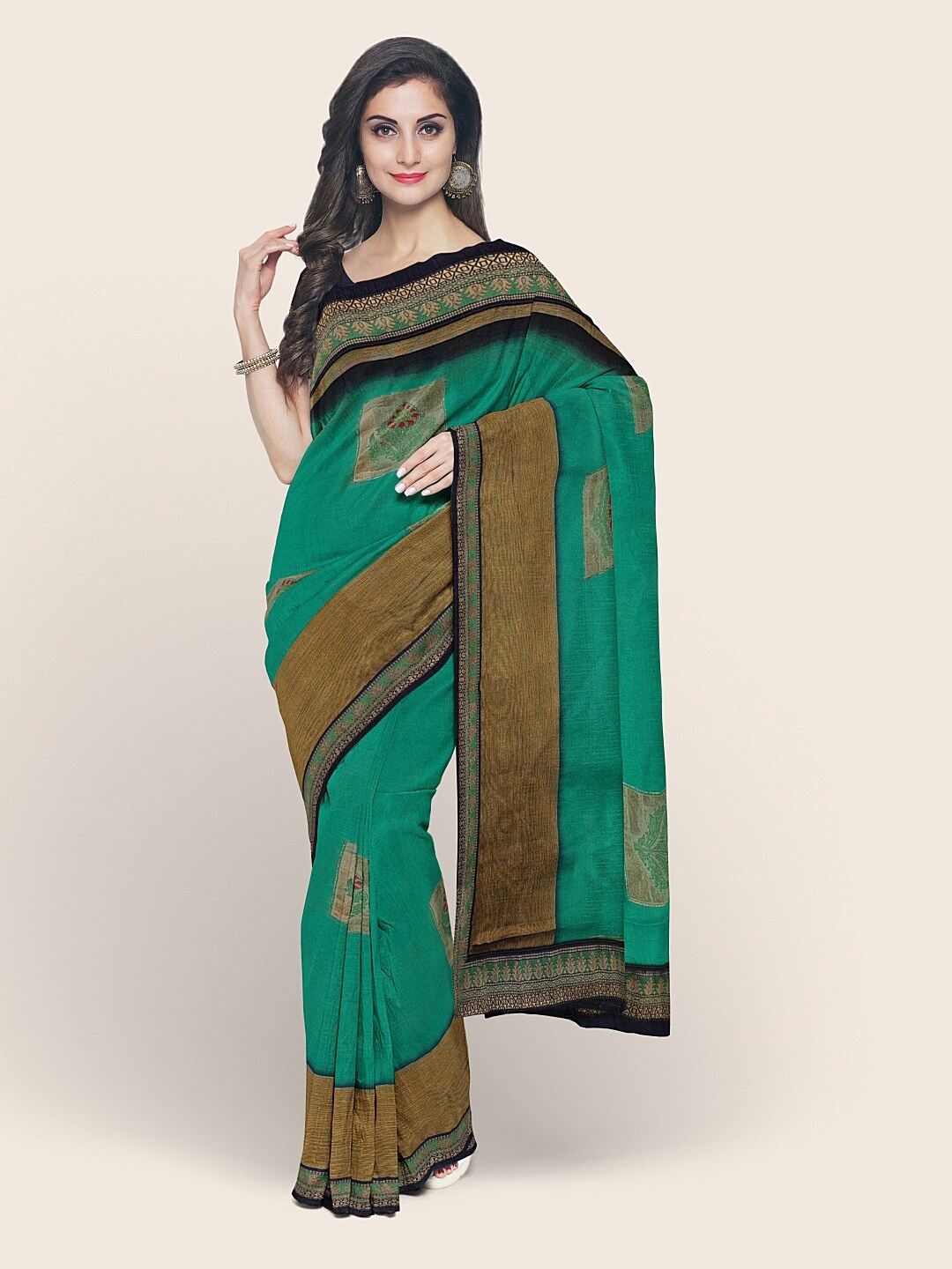 

Pothys Green & Gold-Toned Ethnic Motifs Saree