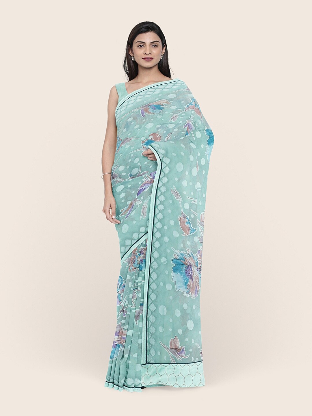 

Pothys Blue & Brown Floral Saree