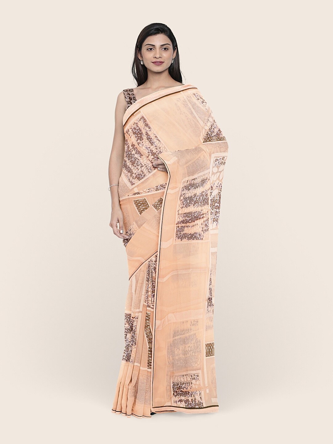 

Pothys Peach-Coloured & Purple Printed Saree