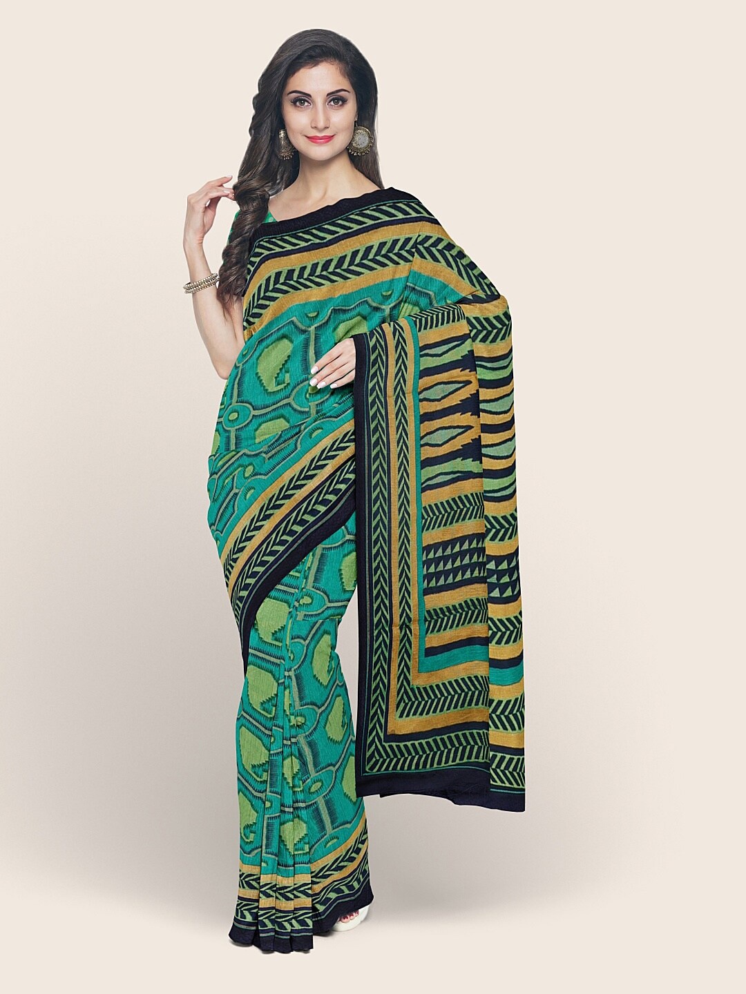 

Pothys Green & Navy Blue Paisley Saree