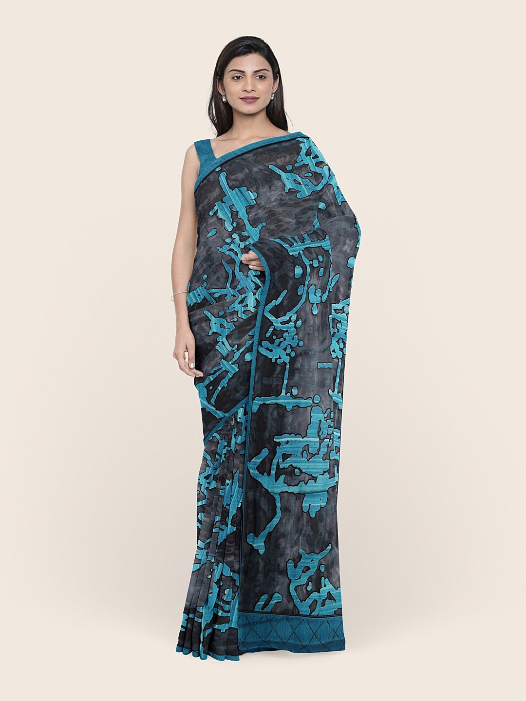 

Pothys Grey & Blue Abstract Printed Saree