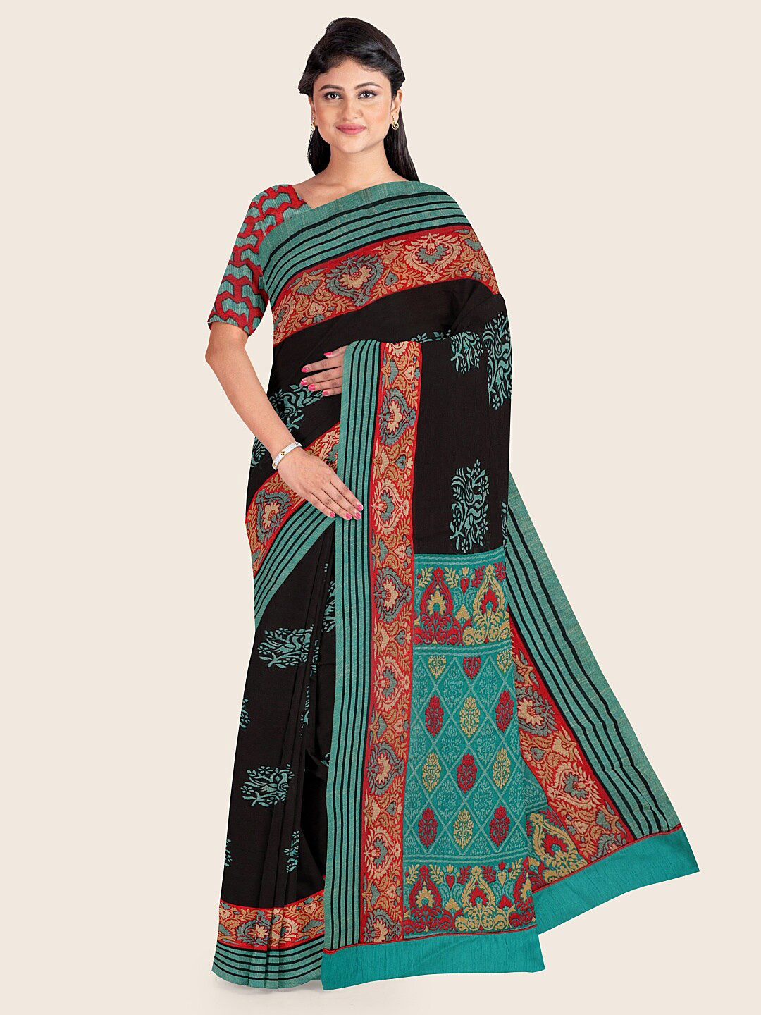 

Pothys Black & Blue Ethnic Motifs Saree
