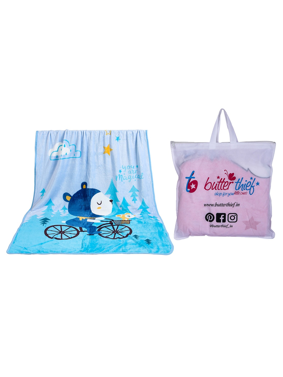 

Butterthief Blue Cartoon Characters Microfiber AC Room 233 GSM Single Bed Blanket