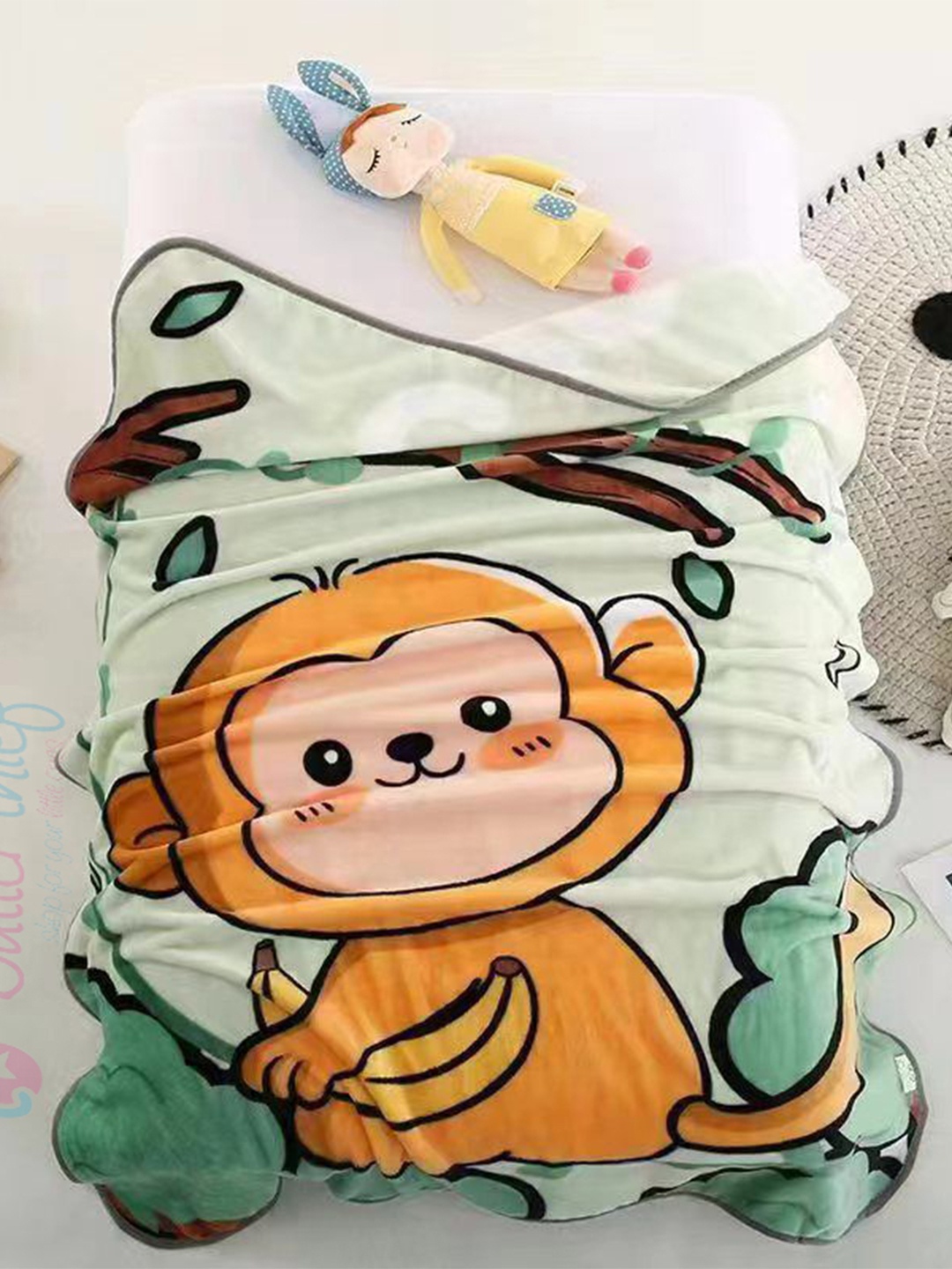 

Butterthief Sea Green & Turquoise Blue Cartoon Characters Microfiber AC Room 233 GSM Single Bed Blanket