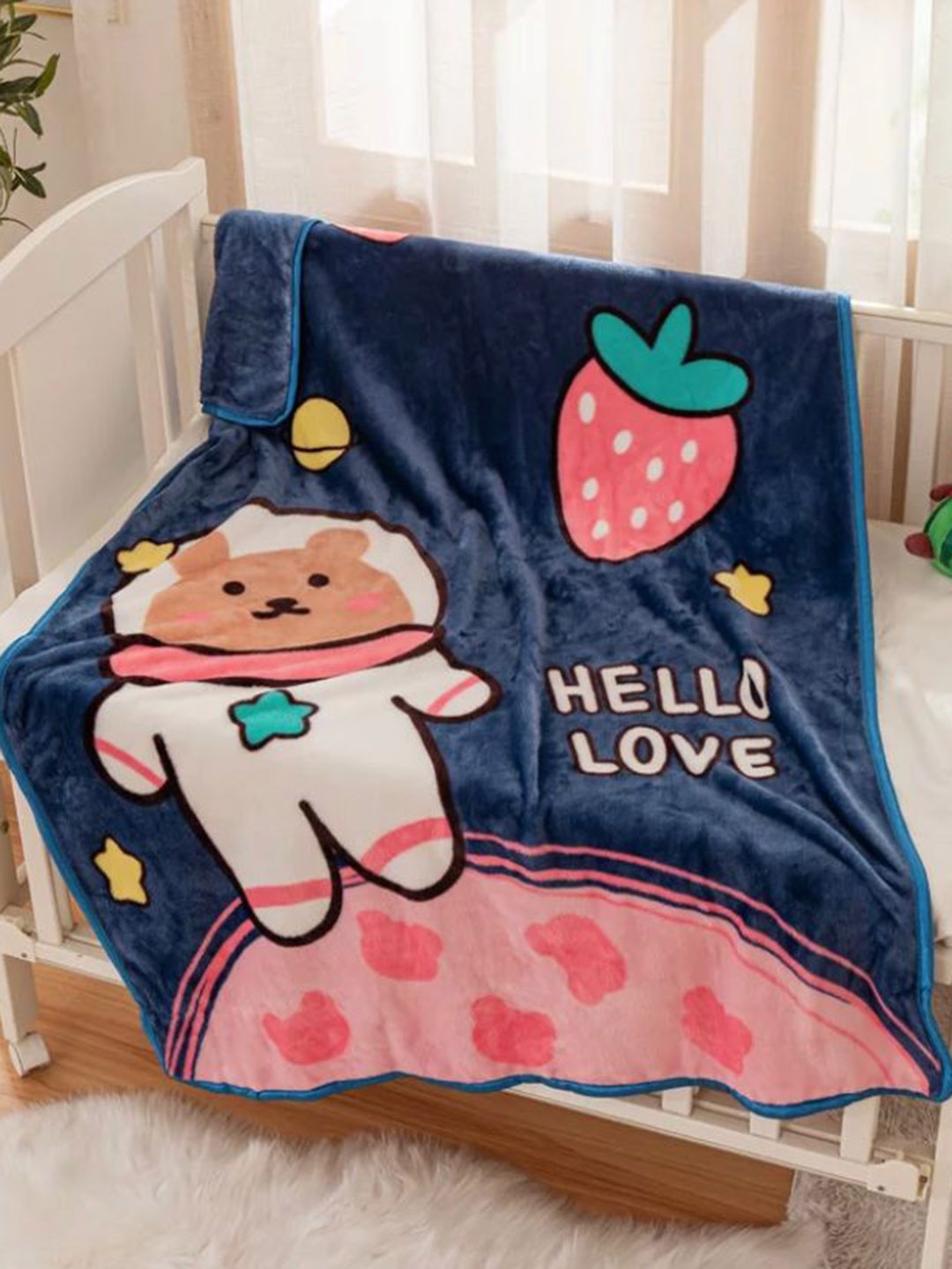 

Butterthief Kids Blue Cartoon Character Printed AC Room 233 GSM Single Bed Blanket