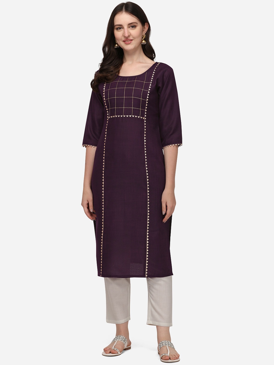 

Florence Women Purple Yoke Design Gotta Patti Pure Kurta with Trousers