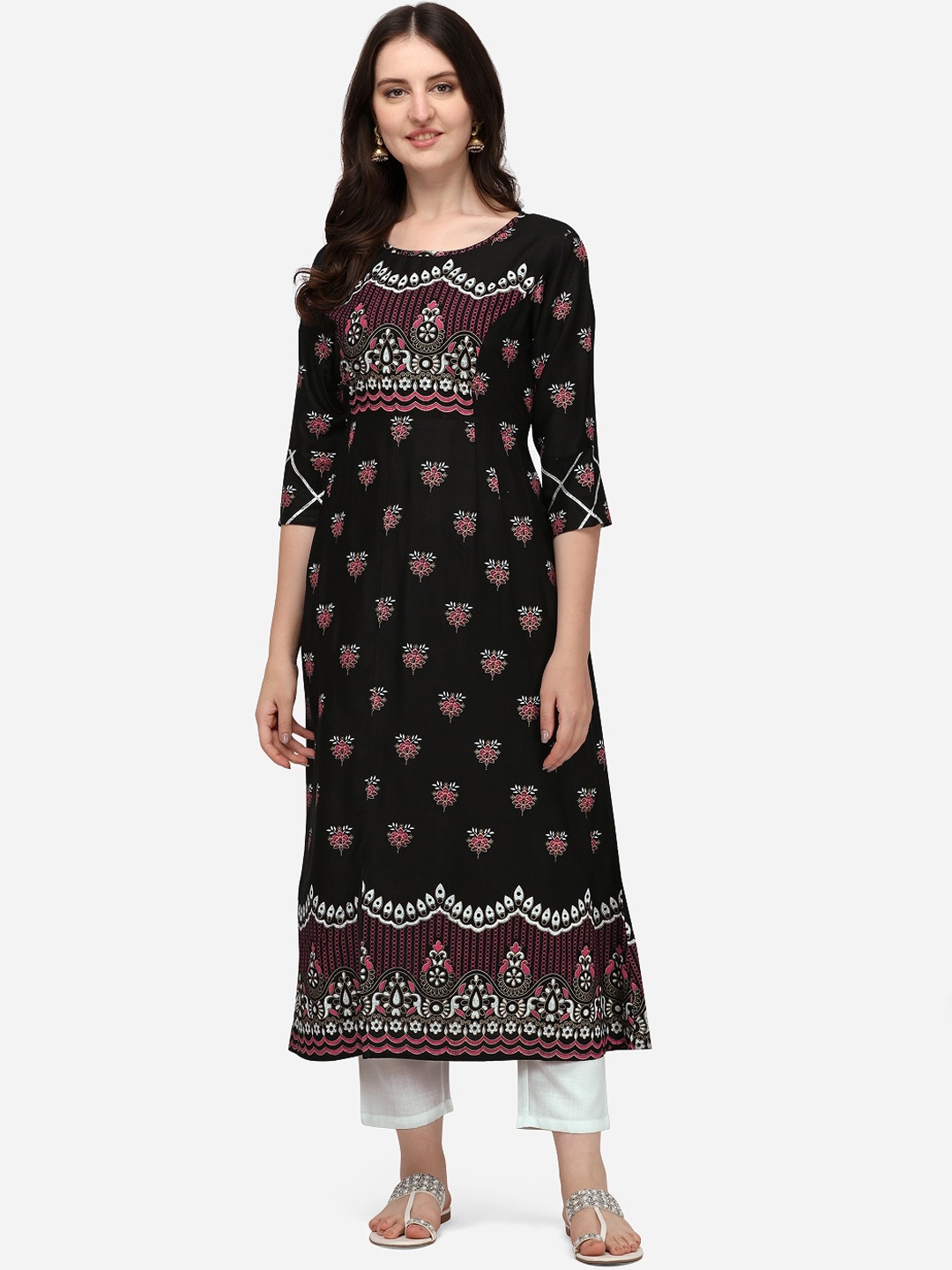 

Florence Women Black Ethnic Motifs Printed Kurta with Trousers