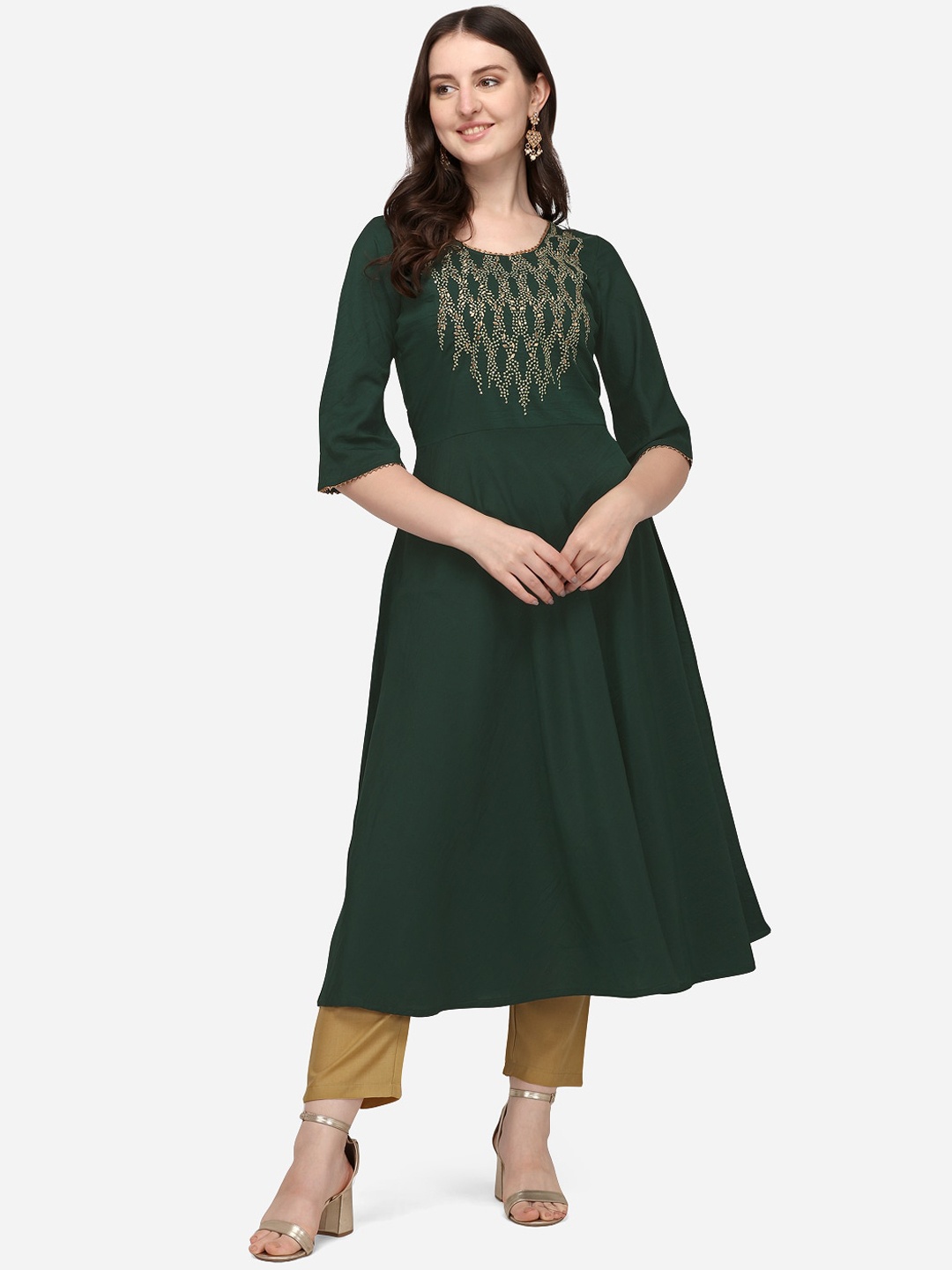 

Florence Women Green & Beige Embroidered Thread Work Kurta With Trousers