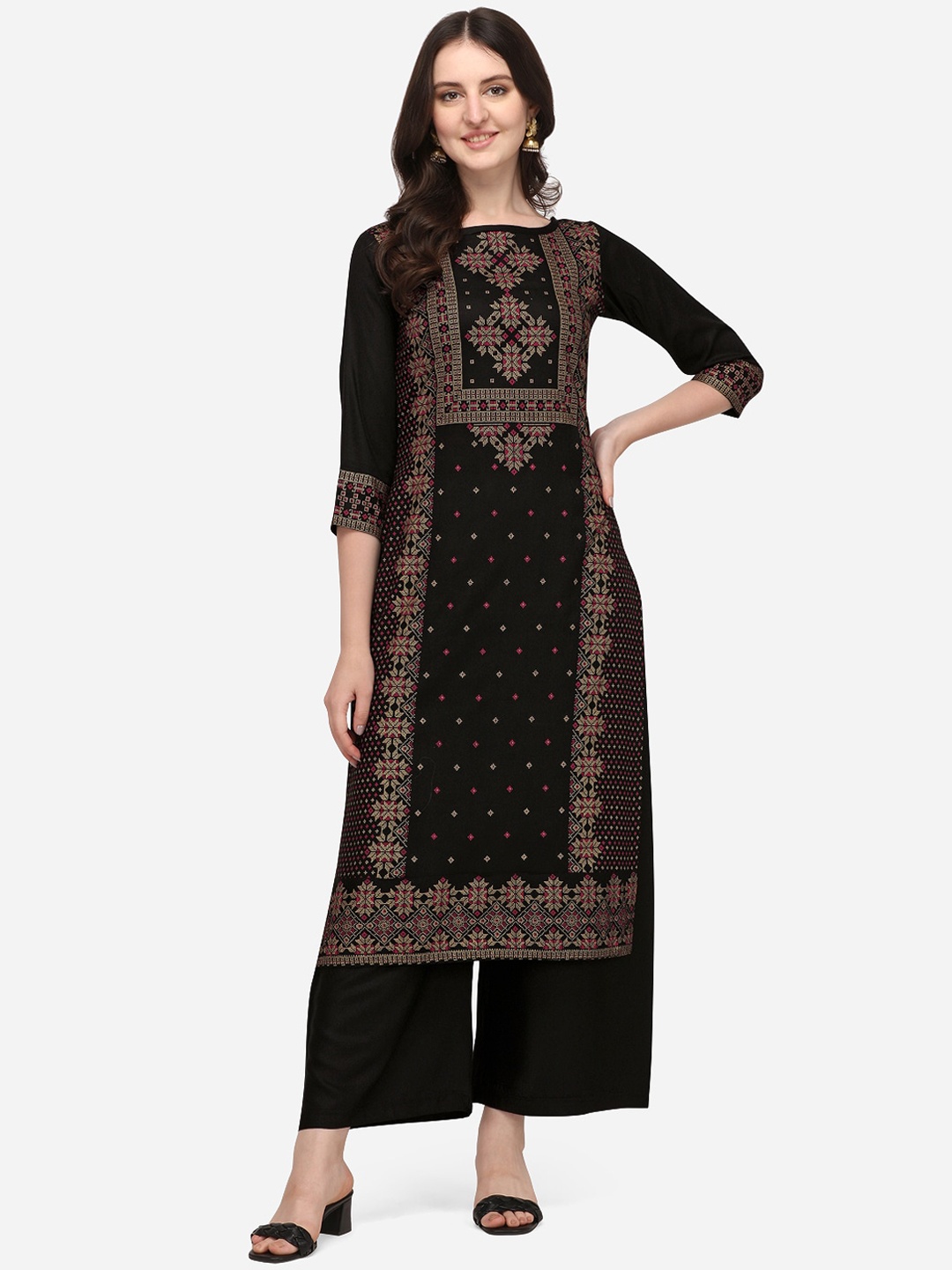 

Florence Women Black Ethnic Motifs Printed Kurta with Palazzos