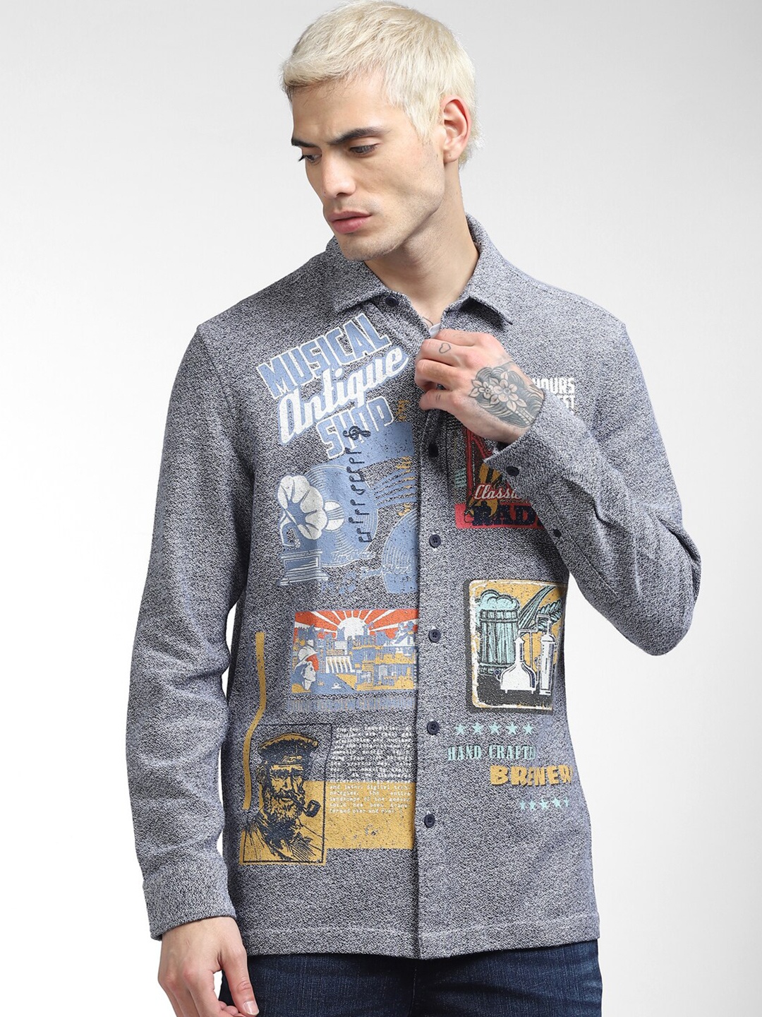 

Jack & Jones Men Blue Printed Cotton Casual Shirt