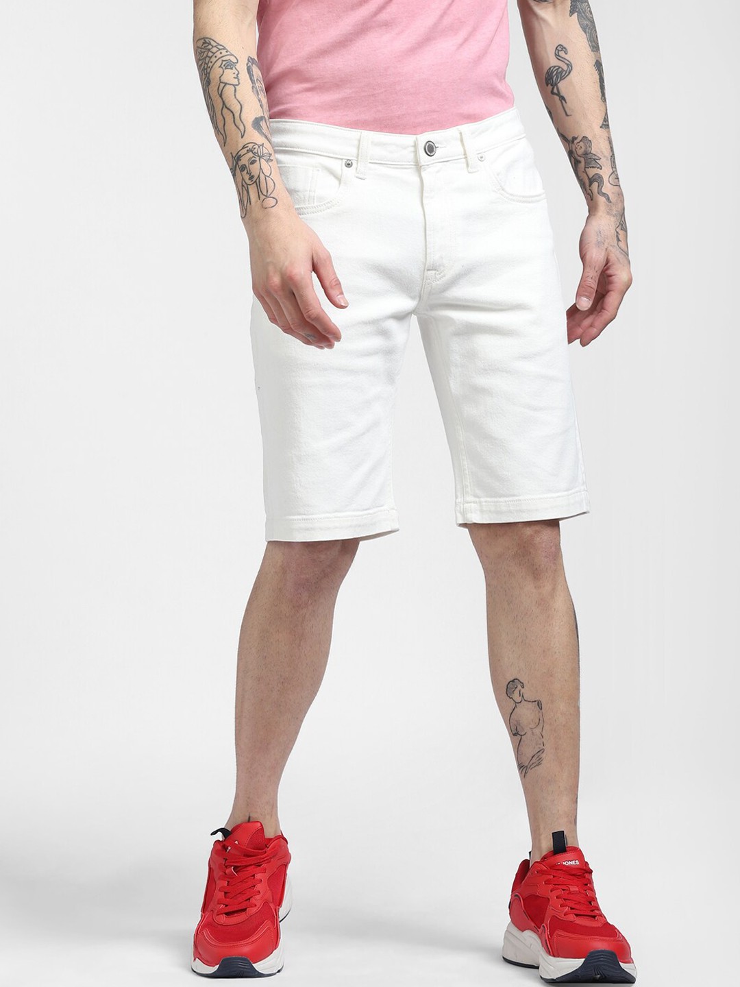 

Jack & Jones Men White Low-Rise Cotton Regular Fit Sports Shorts