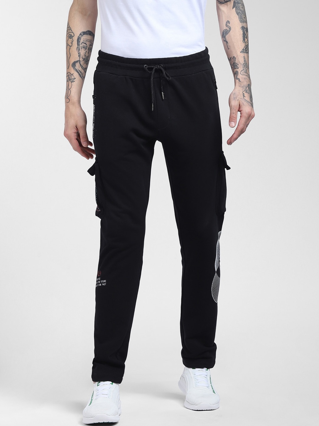 

Jack & Jones Men Black Graphic Printed Slim-Fit Cotton Track Pants