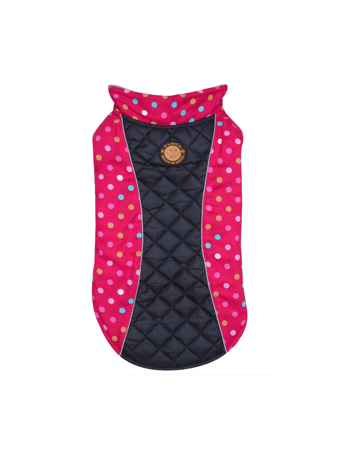 

Dchica Paws Fuchsia Pink & Navy Blue Reversible Cotton Dog Jacket With Nigh Reflectors