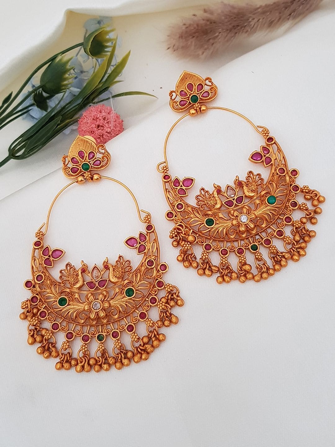 

GRIIHAM Gold-Toned & Plated AD-Studded Contemporary Chandbali Earrings