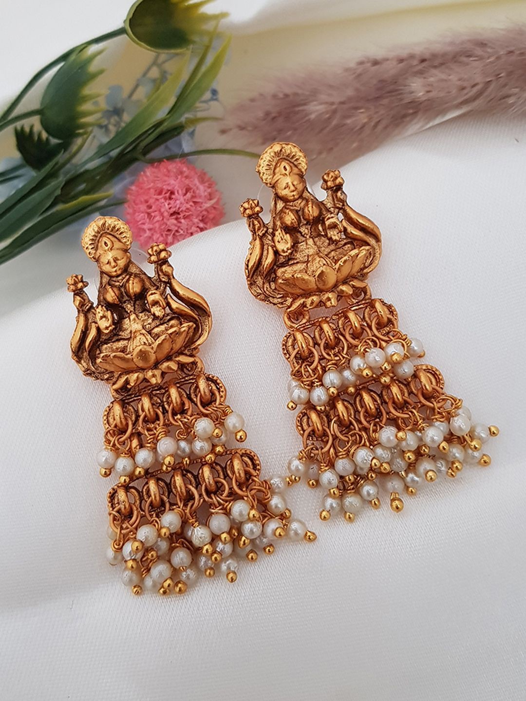 

GRIIHAM Gold-Plated Traditional Pearl Studded Jhumkas Earrings