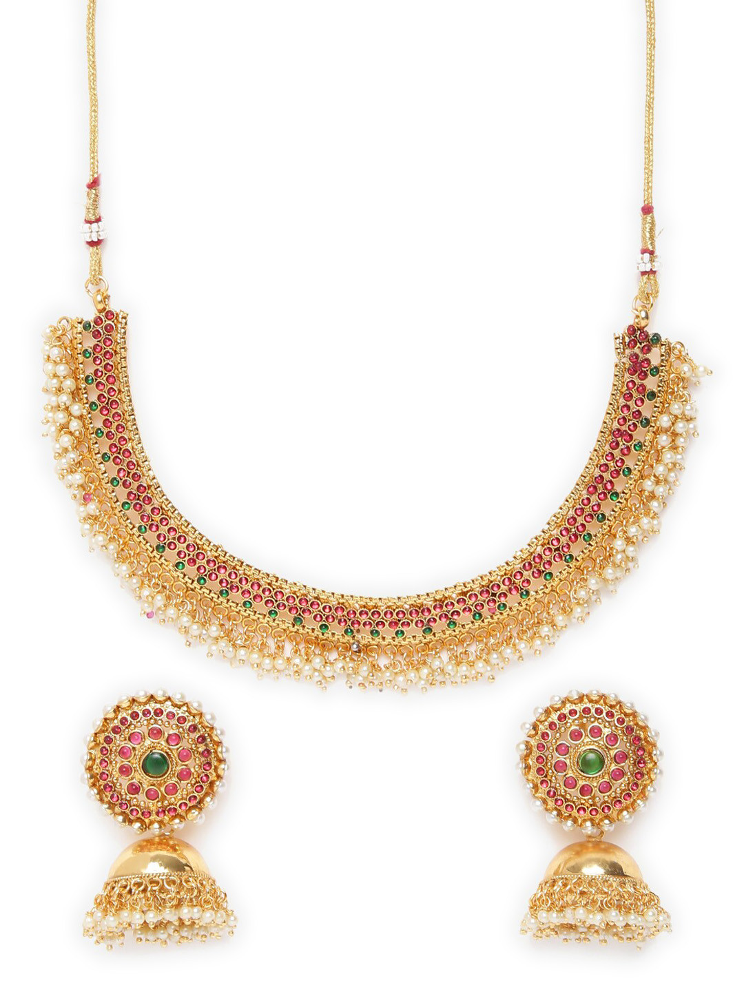 

GRIIHAM Gold-Plated Stones and Pearls-Studded Jewelry Set