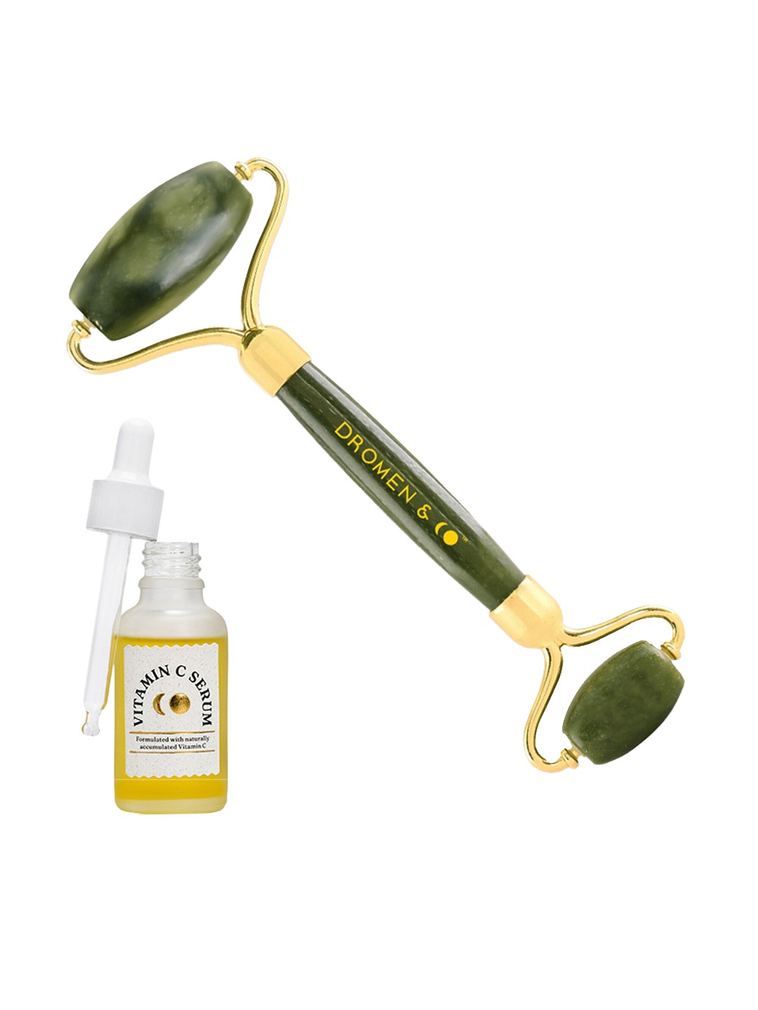 

DROMEN & CO Set of Vitamin C Serum & Jade Facial Roller, Green