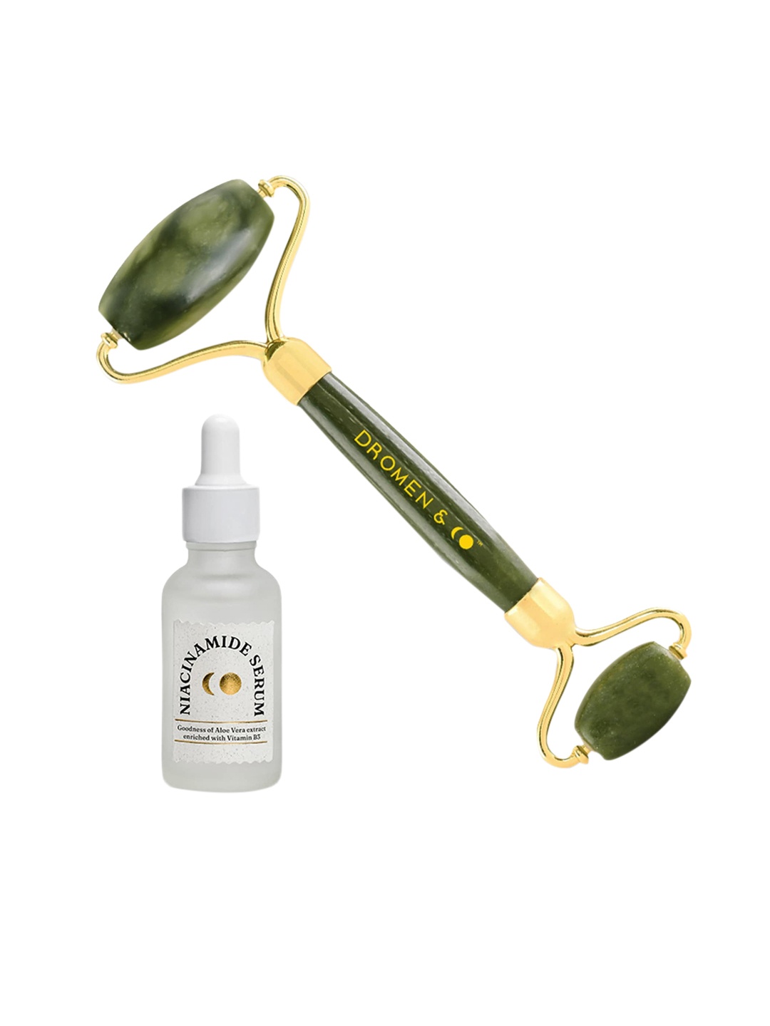 

DROMEN & CO Set of Niacinamide Serum & Jade Facial Roller, White