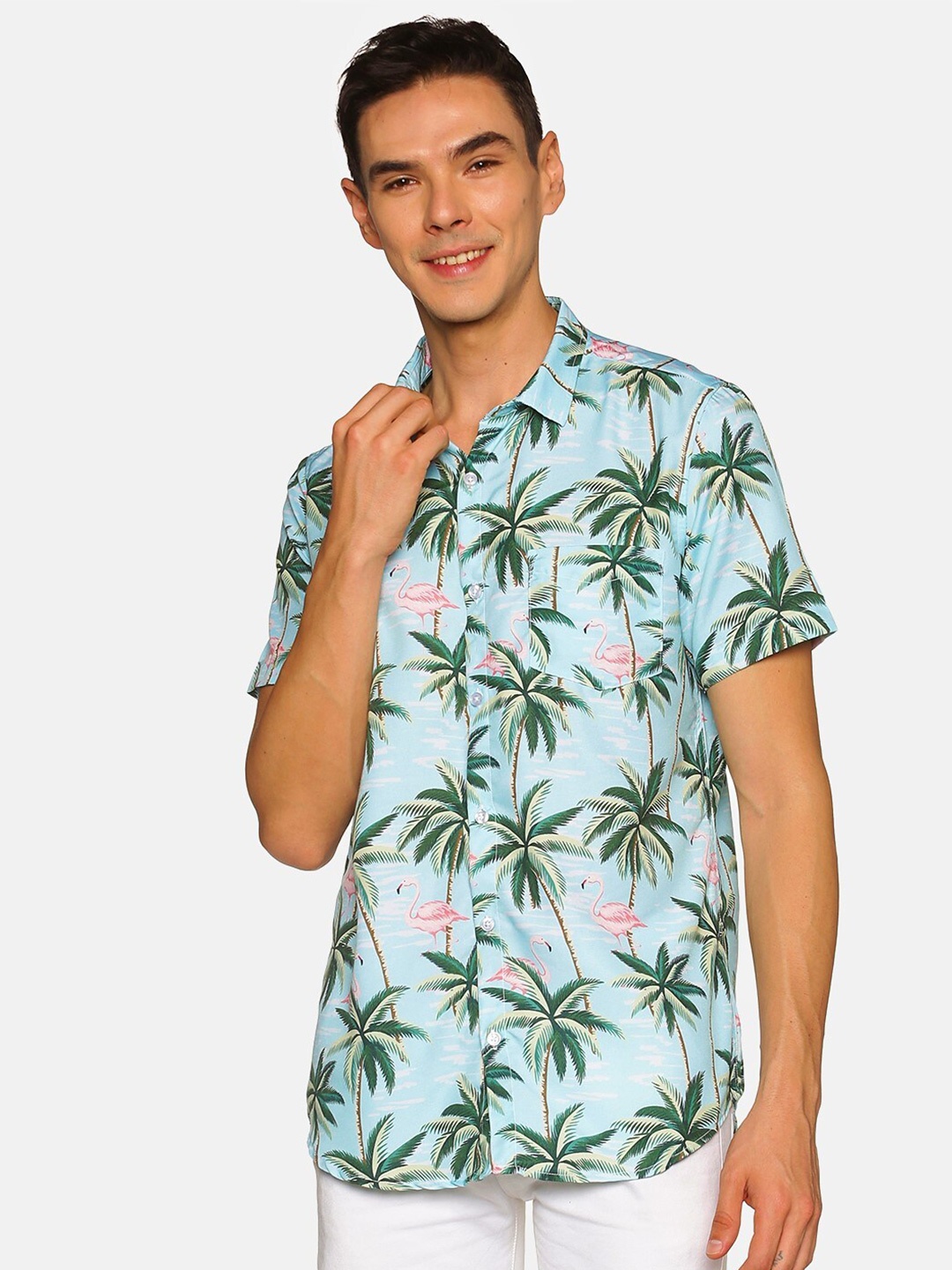 

Tusok Men Blue & Green Smart Floral Printed Casual Shirt