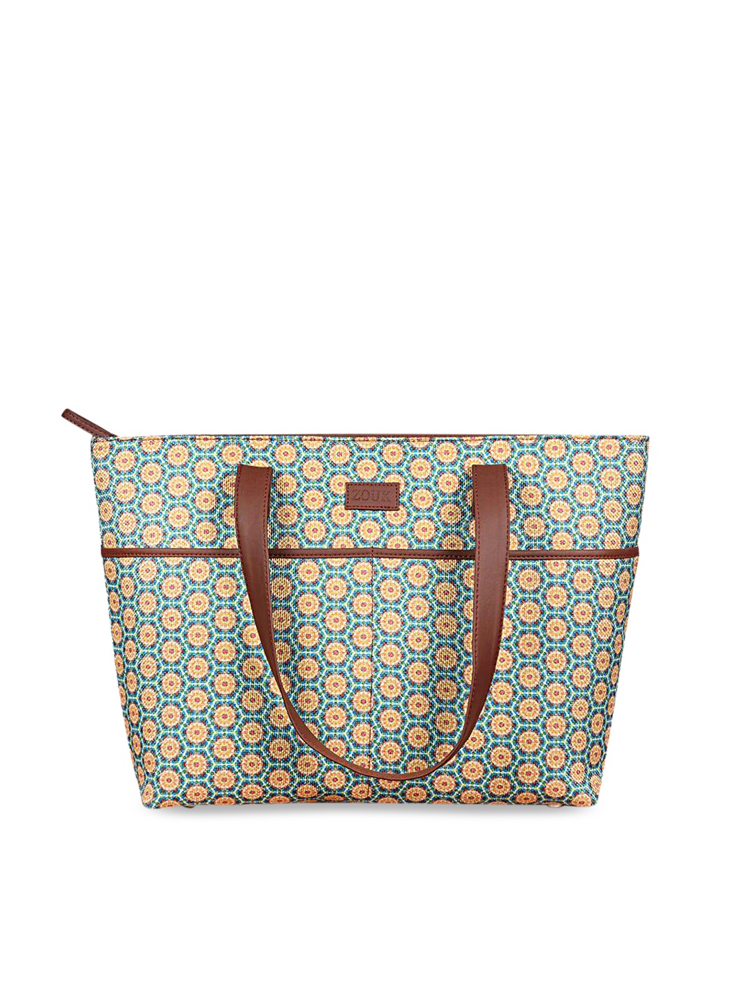 

ZOUK Green Printed Structured Tote Bag