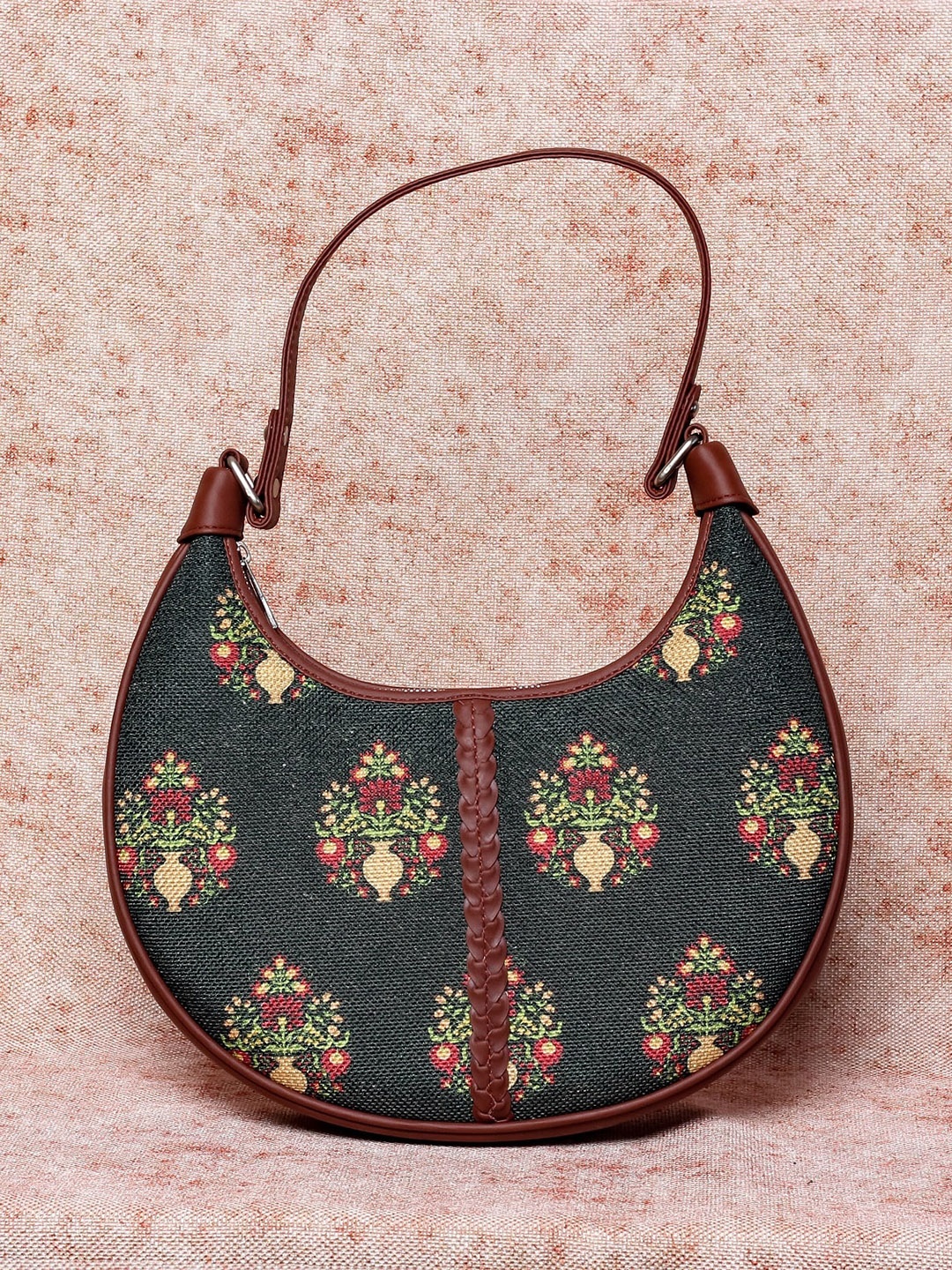 

ZOUK Green Floral Mogra Hobo Bag