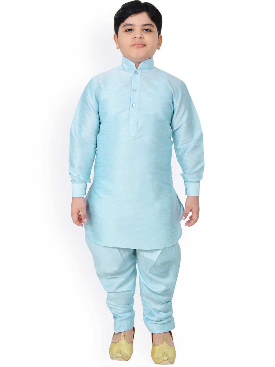 

SG YUVRAJ Boys Turquoise Blue Raw Silk Kurta with Dhoti Pants