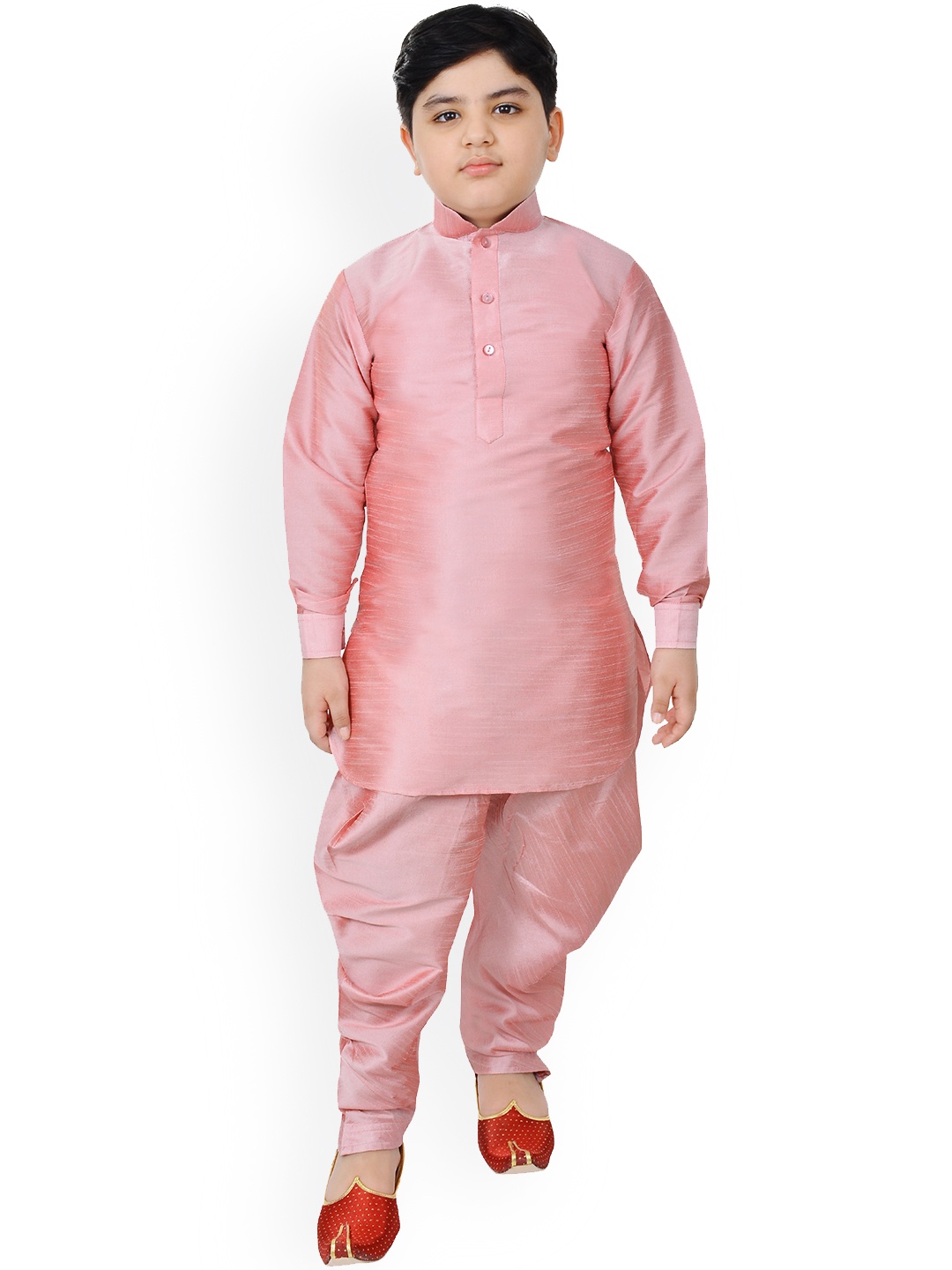 

SG YUVRAJ Boys Pink Raw Silk Kurta with Patiala