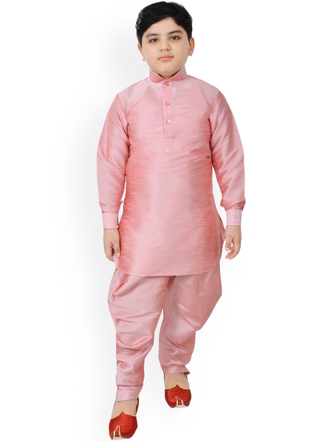 

SG YUVRAJ Boys Pink Solid Raw Silk Kurta with Dhoti Pants