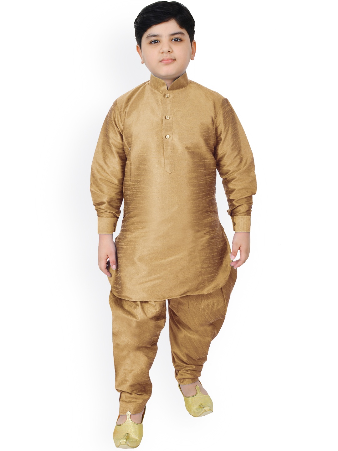 

SG YUVRAJ Boys Gold-Toned Raw Silk Kurta with Patiala