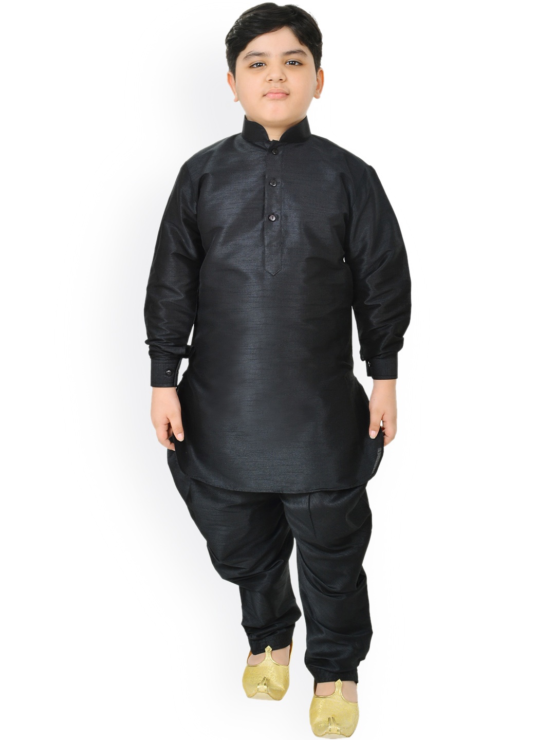 

SG YUVRAJ Boys Black Raw Silk Kurta with Patiala