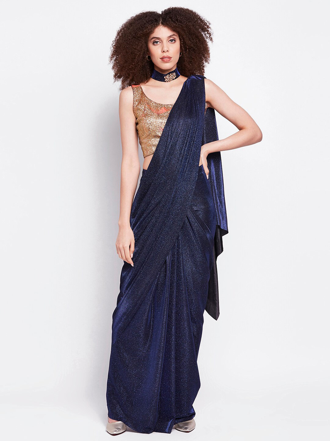 

Ira Soleil Navy Blue Embellished Ready to Wear Saree